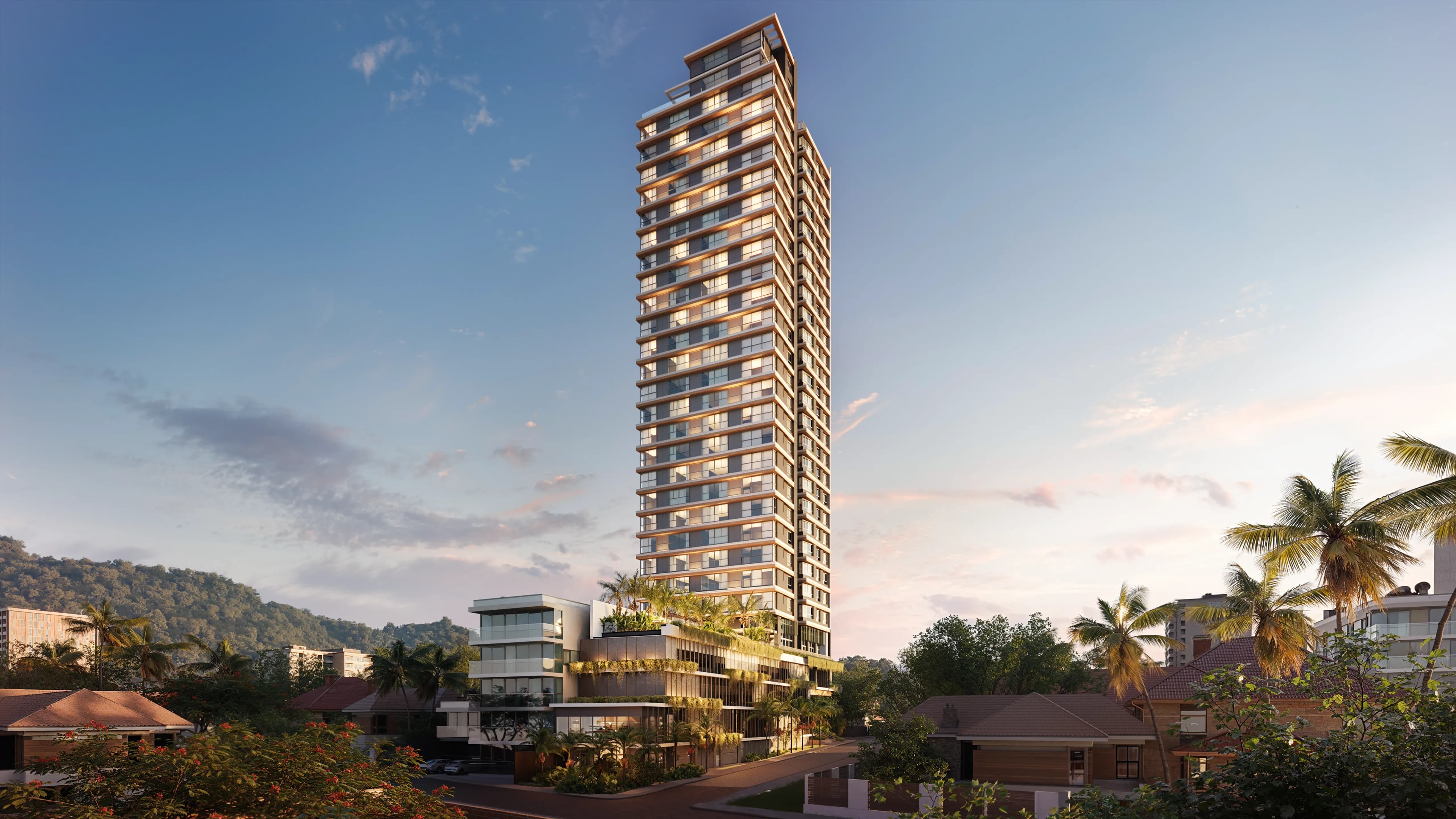 Amaran — Renderização 3D da fachada do empreendimento em Penha, SC