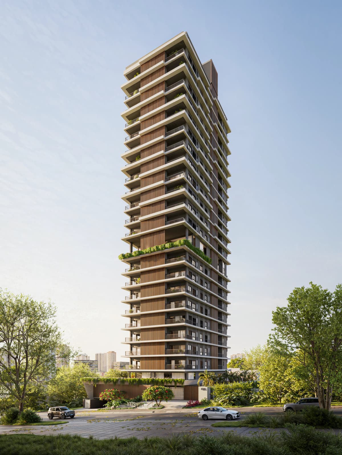 Axis — Renderização 3D da fachada do empreendimento em Maringá, PR