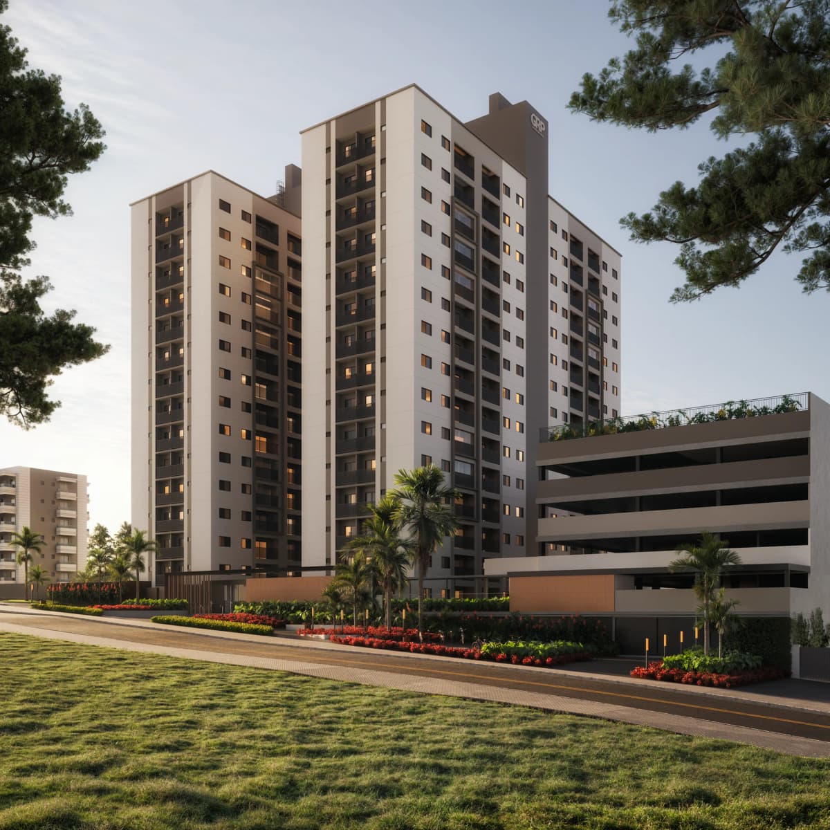 NURA — Renderização 3D da fachada principal do empreendimento em Maringá, PR