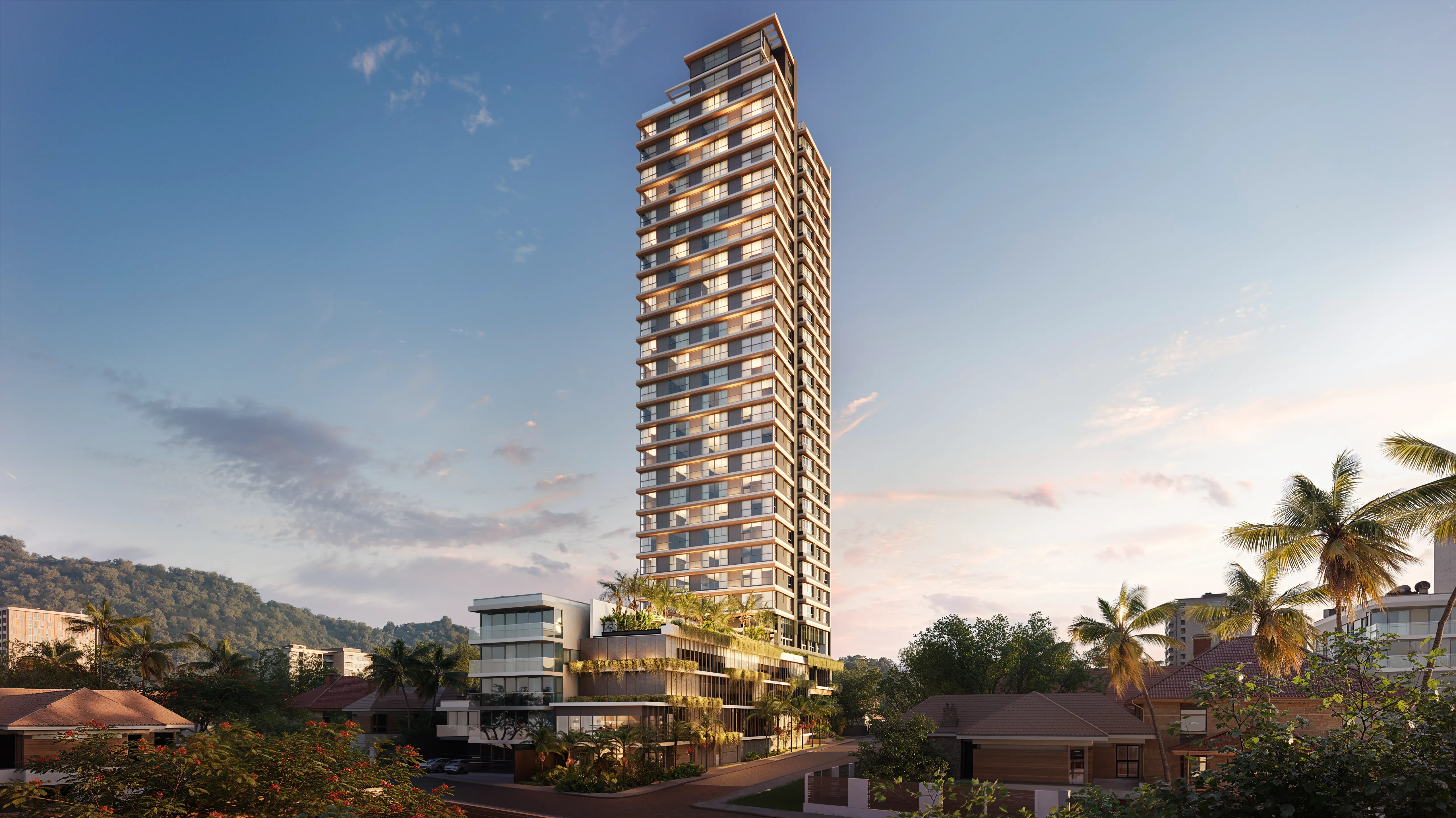 Amaran — Renderização 3D da fachada do empreendimento em Penha, SC