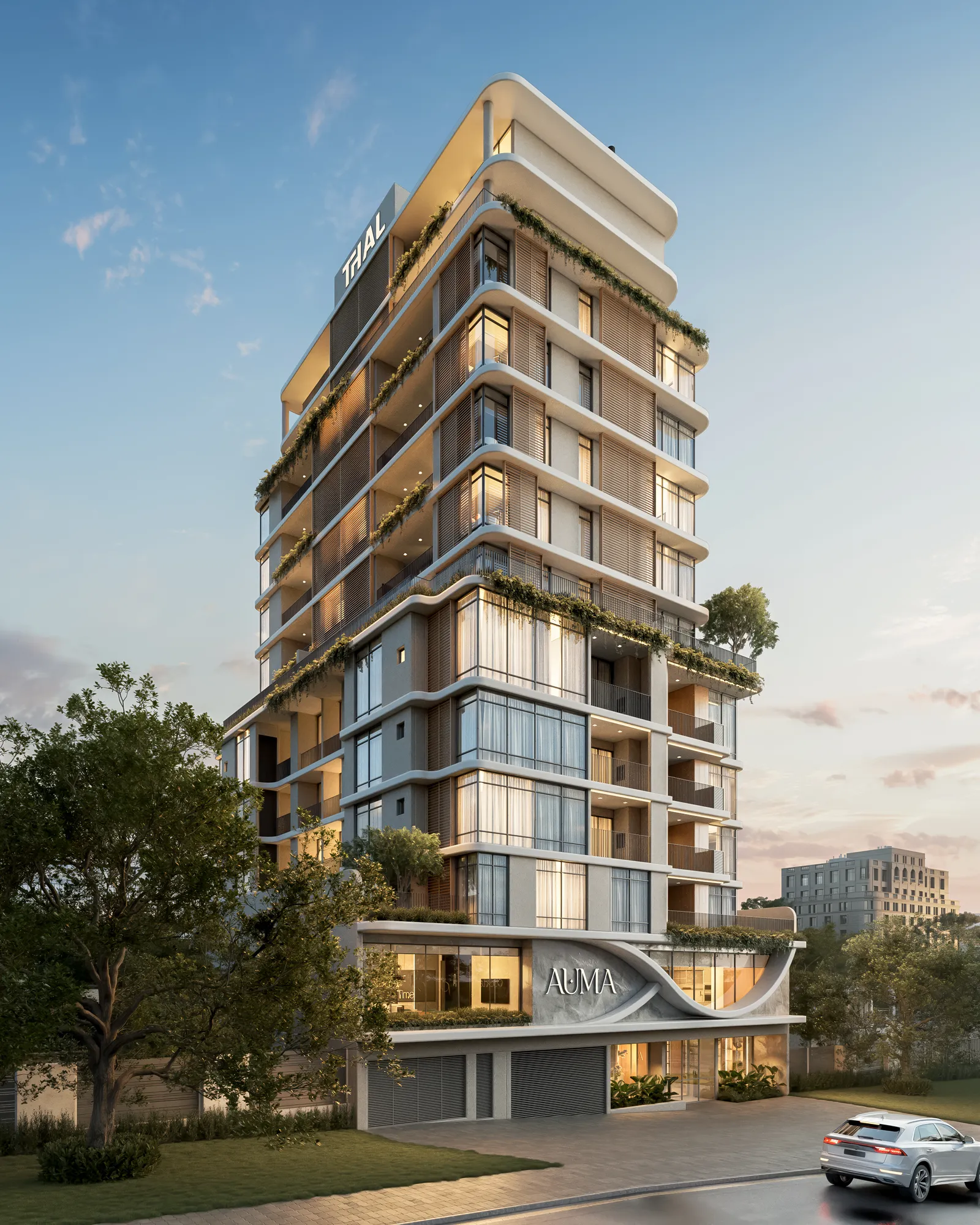 AUMA — Renderização 3D da fachada do empreendimento em Curitiba
