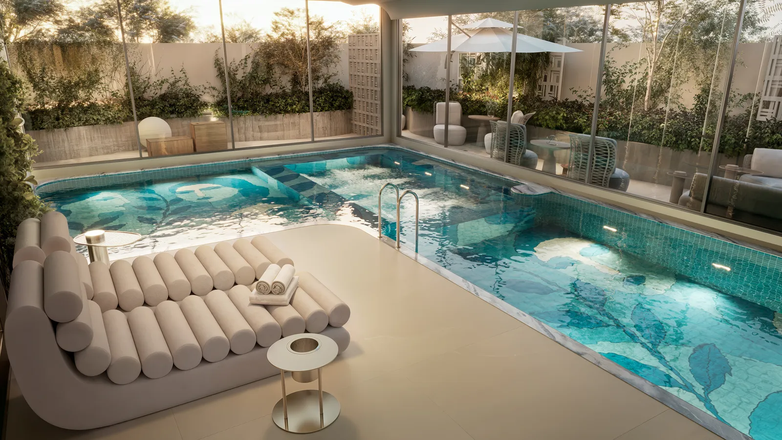 AUMA — Renderização 3D da área de piscina e lazer