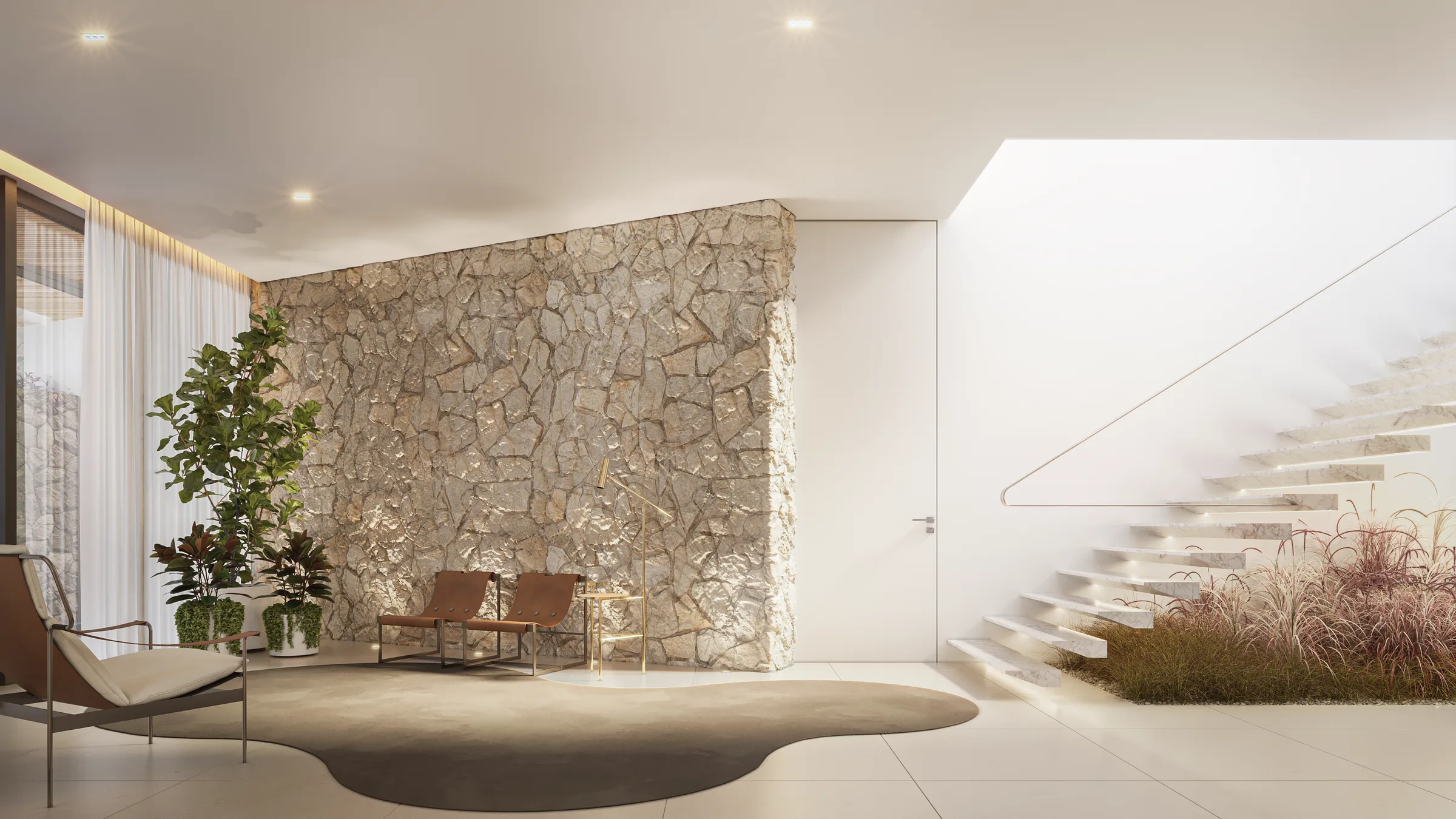 Porto Alto — Renderização 3D do hall de entrada