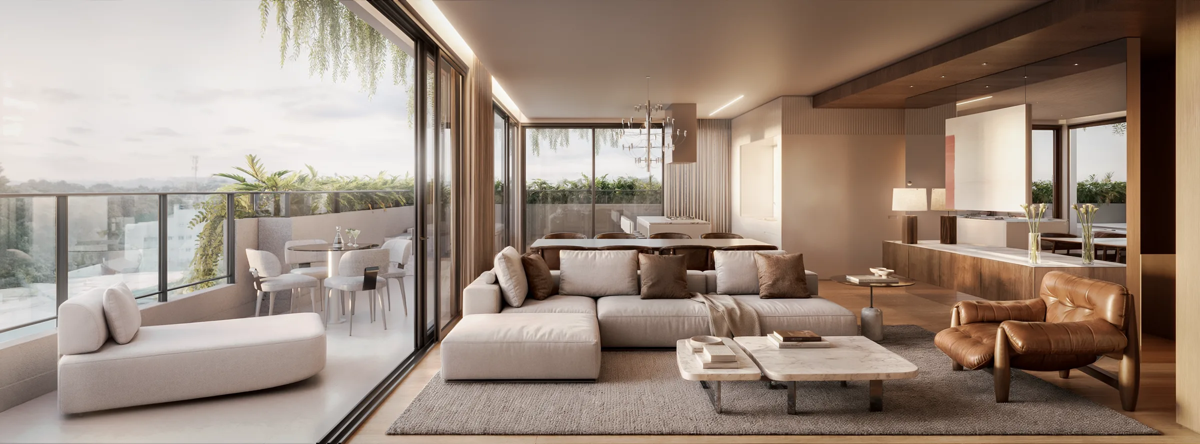 Porto Alto — Renderização 3D do living do apartamento